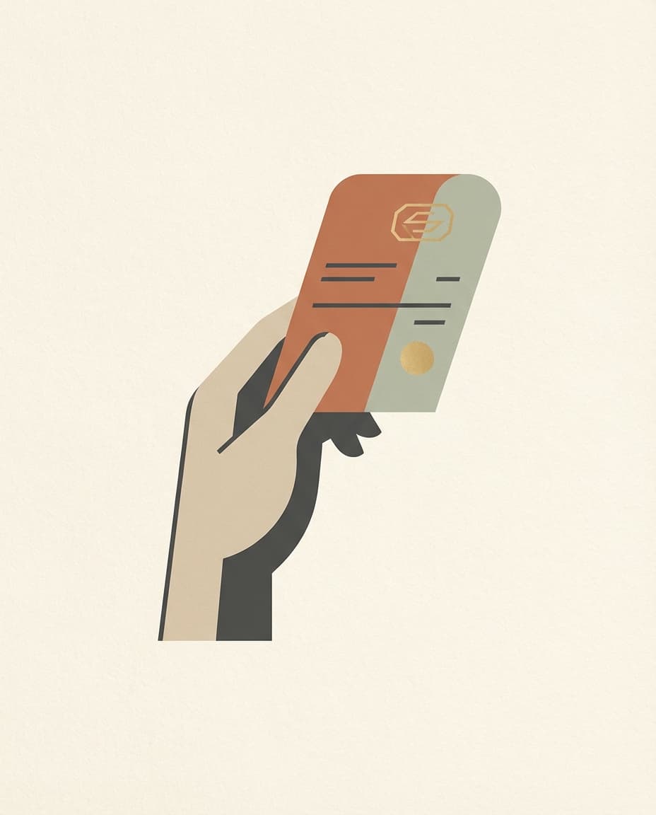 Abstract illustration of a hand receiving a receipt.